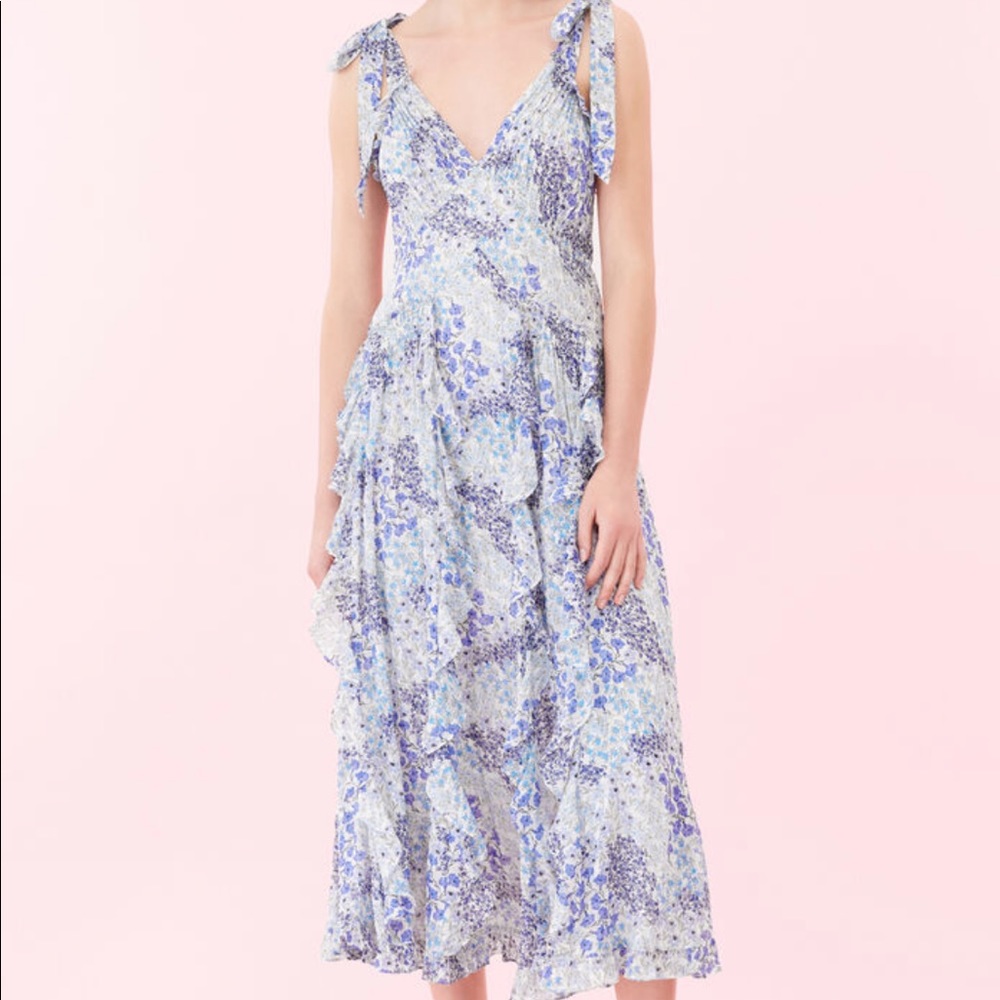 Rebecca Taylor Blue Midi Floral Dress, Size 0.